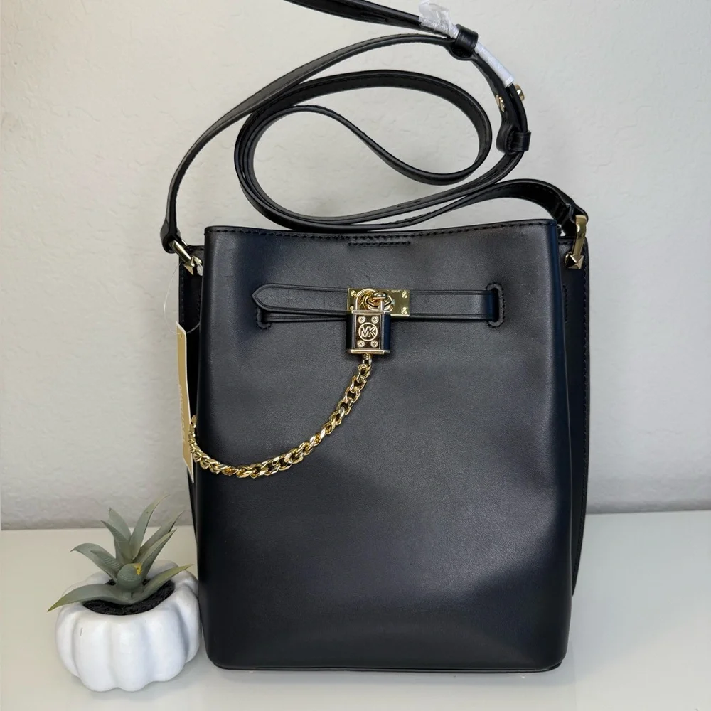 MICHAEL KORS Hamilton Legacy Messenger Bucket Bag Black NWT - Picture 5 of 10
